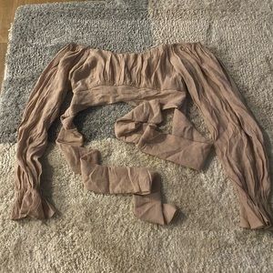 Tan tie around blouse